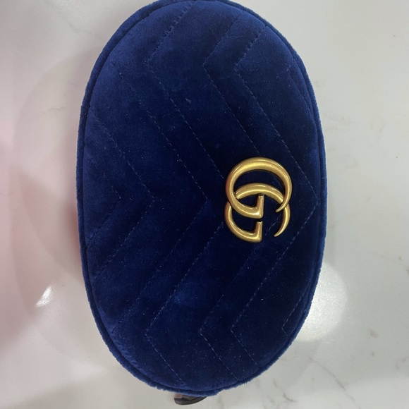 NEW GUCCI Blue Quilted Velvet GG Marmont Waist Belt Bag Fanny Pack Size 85/34 - Picture 11 of 11